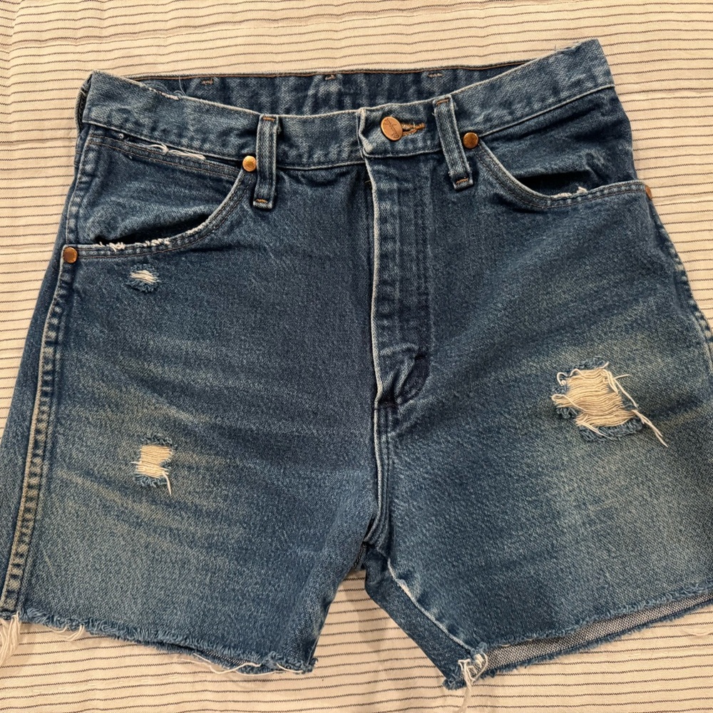 Wrangler Distressed Blue Denim Jean Shorts